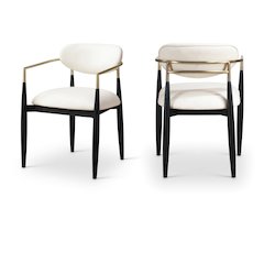 Riccio Cream Vegan Leather Upholstered Dining Arm Chair, Set of 2