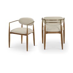 Riccio Beige Vegan Leather Upholstered Dining Arm Chair, Set of 2