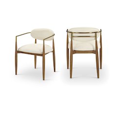Riccio Cream Vegan Leather Upholstered Dining Arm Chair, Set of 2