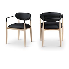 Riccio Black Vegan Leather Upholstered Dining Arm Chair, Set of 2