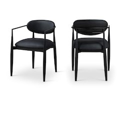 Riccio Black Vegan Leather Upholstered Dining Arm Chair, Set of 2