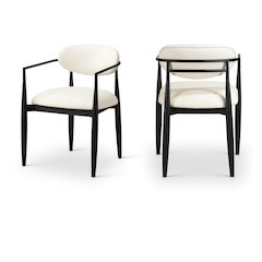 Riccio Cream Vegan Leather Upholstered Dining Arm Chair, Set of 2