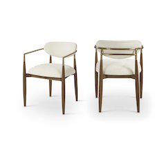 Riccio Beige Performance Fabric Upholstered Dining Arm Chair, Set of 2