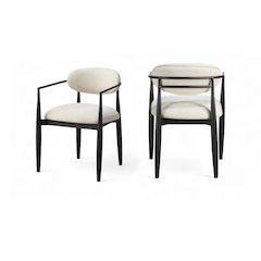 Riccio Beige Performance Fabric Upholstered Dining Arm Chair, Set of 2