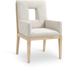 Gwendolyn Cream Linen Textured Fabric Dining Arm Chair