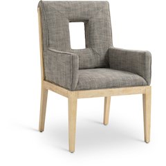 Gwendolyn Grey Linen Textured Fabric Dining Arm Chair