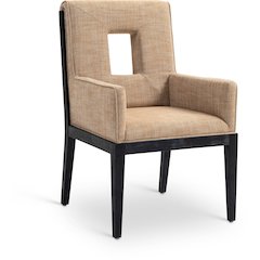Gwendolyn Cognac Linen Textured Fabric Dining Arm Chair