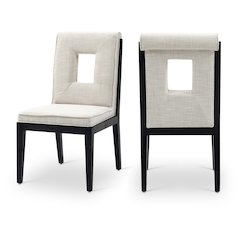 Gwendolyn Cream Linen Textured Fabric Dining Side Chair, Set of 2