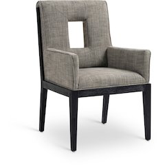 Gwendolyn Grey Linen Textured Fabric Dining Arm Chair