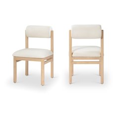 Roundhill Cream Linen Textured Fabric Upholstered Dining Chair, Set of 2