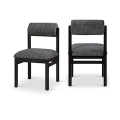 Roundhill Black Linen Textured Fabric Upholstered Dining Chair, Set of 2