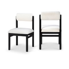 Roundhill Cream Linen Textured Fabric Upholstered Dining Chair, Set of 2