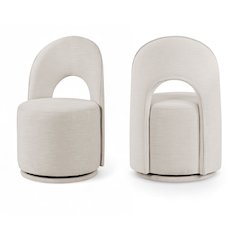 Beige Linen Textured Performance Fabric Upholstered Dining Chair, Set of 2