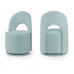Light Blue Linen Textured Performance Fabric Upholstered Dining Chair, Set of 2