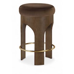 Bocceli Brown Velvet Upholstered Counter Stool