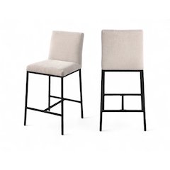Reeves Beige Chenille Fabric Upholstered Counter Stool, Set of 2