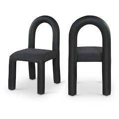 Amari Black Vegan Leather and Boucle Fabric Dining Chair, Set of 2