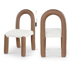 Amari Brown Vegan Leather and Boucle Fabric Dining Chair, Set of 2
