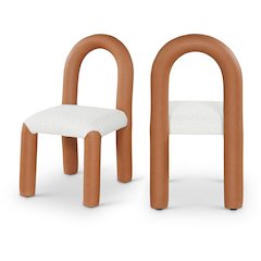 Amari Cognac Vegan Leather and Boucle Fabric Dining Chair, Set of 2