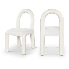 Amari Cream Vegan Leather and Boucle Fabric Dining Chair, Set of 2
