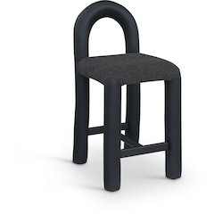 Amari Black Vegan Leather and Boucle Fabric Stool