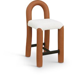 Amari Cognac Vegan Leather and Boucle Fabric Stool