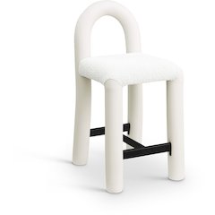 Amari Cream Vegan Leather and Boucle Fabric Stool