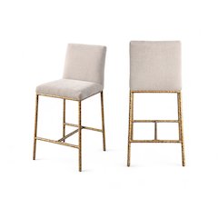 Reeves Beige Chenille Fabric Upholstered Counter Stool, Set of 2