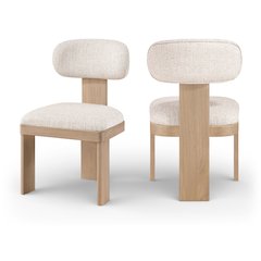 Timbra Beige Linen Textured Fabric Upholstered Dining Chair, Set of 2