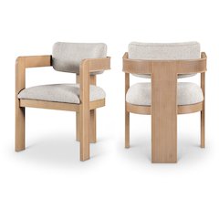 Sacha Beige Linen Textured Fabric Upholstered Dining Chair, Set of 2