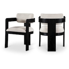 Sacha Beige Linen Textured Fabric Dining Chair, Set of 2
