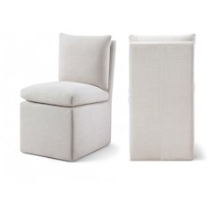 Nelori Cream Linen Textured Performance Fabric Dining Chair, Set of 2
