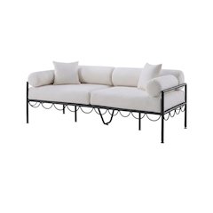 Cream Water-Resistant Outdoor Sofa With Cushions And Art Deco Style
