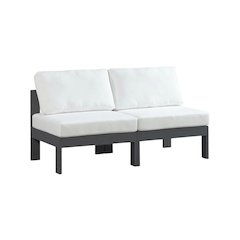White Fabric Outdoor Patio Modular Sofa, Contemporary Style, Cushioned Seat