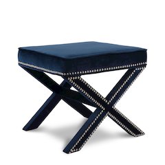 Nixon Navy Velvet Ottoman/Bench