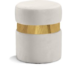 Hailey Cream Velvet Ottoman/Stool