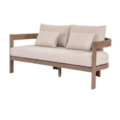 Beige Fabric Outdoor Loveseat With Pillow And Contemporary Style