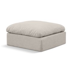 Indulge Beige Linen Textured Fabric Ottoman