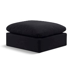Indulge Black Linen Textured Fabric Ottoman