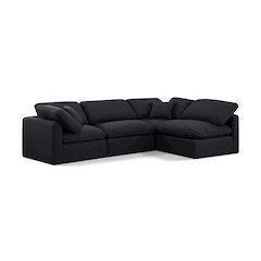 Indulge Black Linen Textured Fabric Modular Sectional