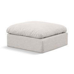 Indulge Cream Linen Textured Fabric Ottoman