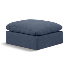 Indulge Navy Linen Textured Fabric Ottoman