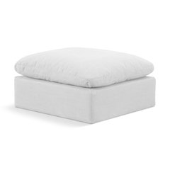 Indulge White Linen Textured Fabric Ottoman