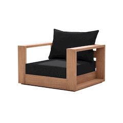 Contemporary Outdoor Fabric Armchair With Teak Style Finish And Pillow