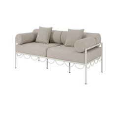 Beige Water-Resistant Fabric Outdoor Loveseat With Cushioned Seat