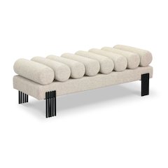 Akeela Beige Linen Textured Fabric Bench