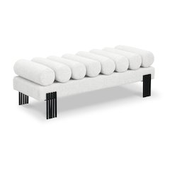 Akeela Cream Linen Textured Fabric Bench