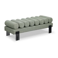 Akeela Green Linen Textured Fabric Bench
