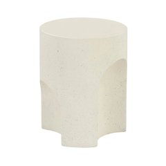 Cream Concrete Fiberglass Indoor Outdoor Round End Table with Art Deco Style