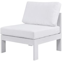 White Fabric Outdoor Patio Aluminum Armless Chair With Contemporary Style